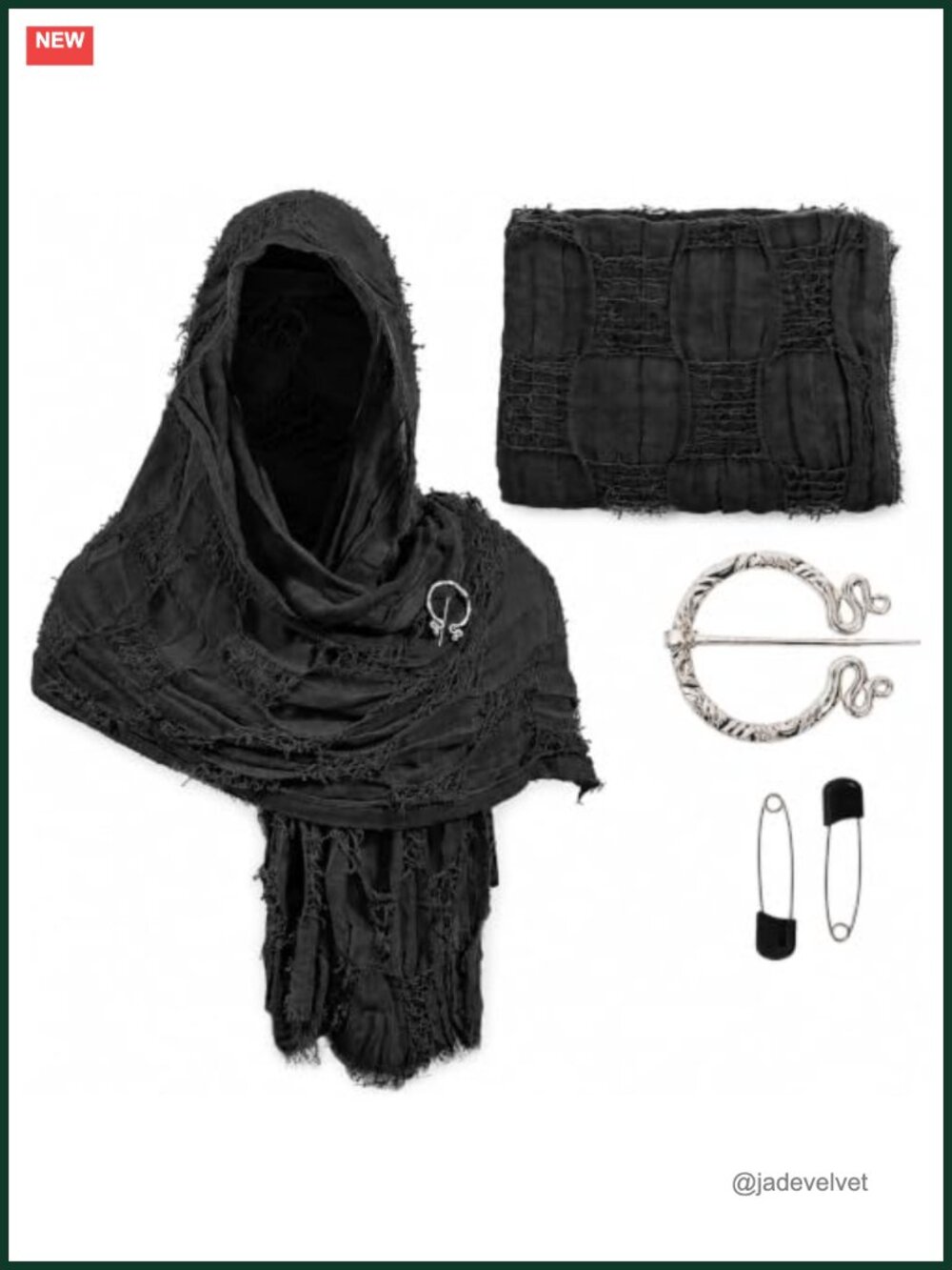Hooded Shawl Scarf Medieval Cowl Cloak Cape Tattered Viking Costume Adults